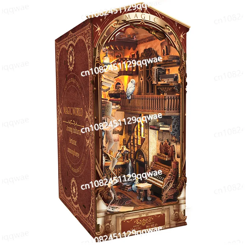 DIY Book Nook Wooden Miniature Model Kit Magic Night Lane Bookend Assembled 3D Puzzle Light Bookshelf Home Decor Friends Gifts