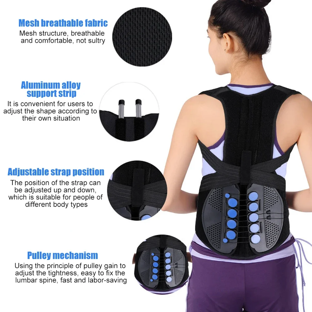 Pulley Posture Corrector Back Brace Shoulder Lumbar Support Belt Humpback Prevent Body Straighten Slouch Compression Pain Relief