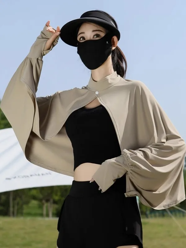 Ice Silk UV Protection Clothing Shoulder Shawl One-Piece Cycling Women's Short Thin Outerwear Anti-Uv Sunscreen Suit