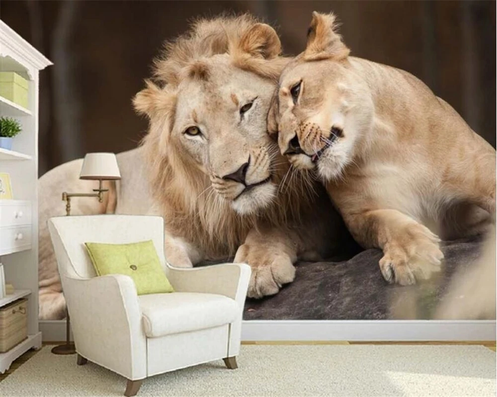 

Customized Photo 3D mural TV animal Lion Wallpaper Couple Male Female Living room sofa TV background wall bedroom restaurant 8d
