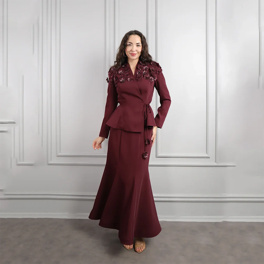 

Customized Long Evening Dresses Elegant Formal Occasion Prom Gowns Flowers Long Sleeves 2025 Ankle Length Prom Dresses