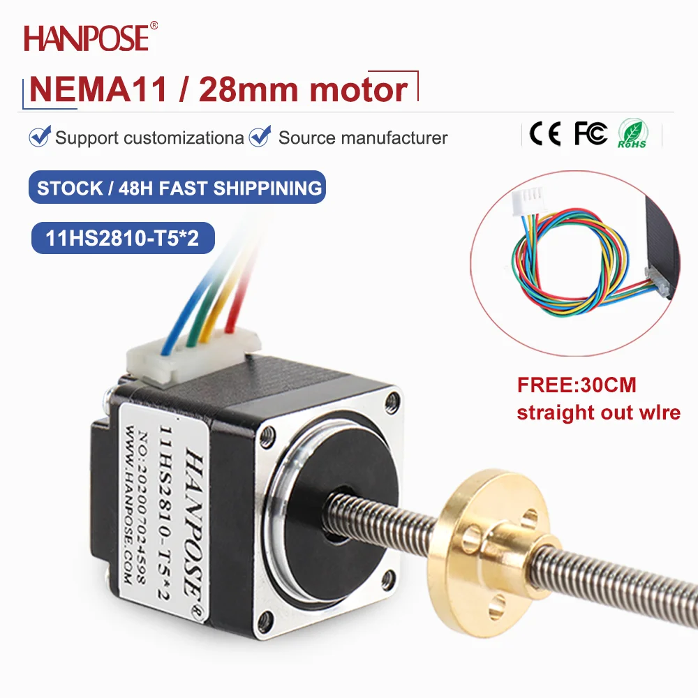 

Screw stepper motor NEMA11 11HS2810 0.08N.m 1A 2.7V small linear screw motor T-shaped nut set can be customized