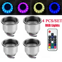 Stainless Steel Light Cup Holder 4PC/Set 14 LEDs Remote RGB Lights  Cup Drink Bottle Holder Suitable for Marine Boat Car Truck