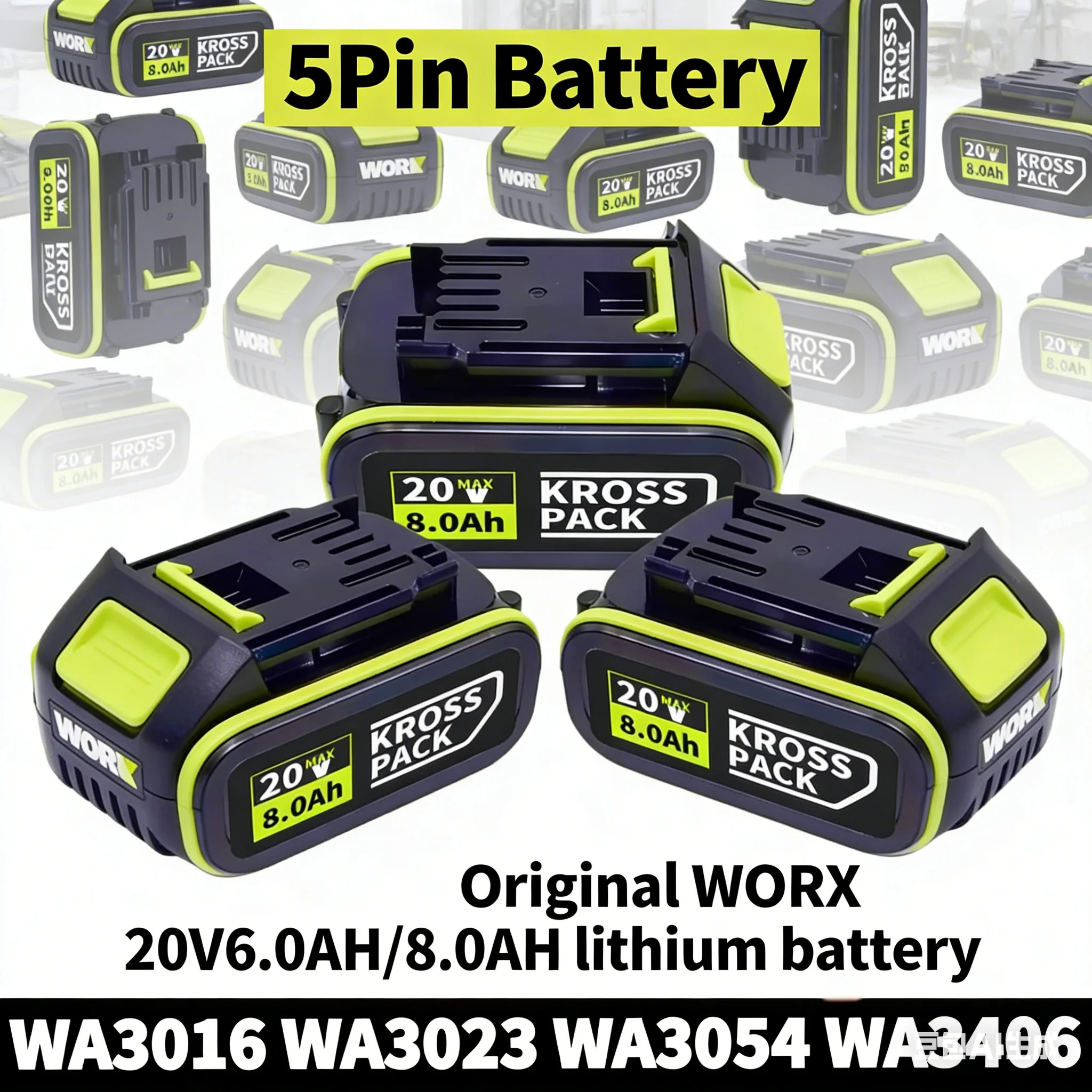 New WORX 20V 8000mAh 5pin WA3016 WA3023 WA3027 Li-ion Battery for Dewalt Tools for WORX Cordless Power Tool Model Battery