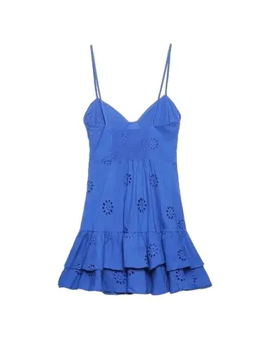 Imagen 2 del producto Minivestido bordado con recortes y volantes para mujer, vestido Vintage con espalda descubierta y tirantes finos elásticos, Vestidos femeninos