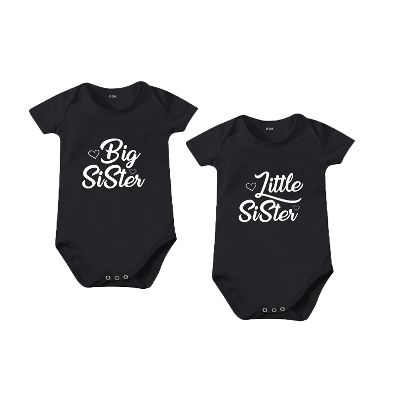 

Twin Baby Girls Clothes Big Little Sister Alphabet Printed Bodysuits Cotton Short Sleeves Onesies Summer 0-24 Months