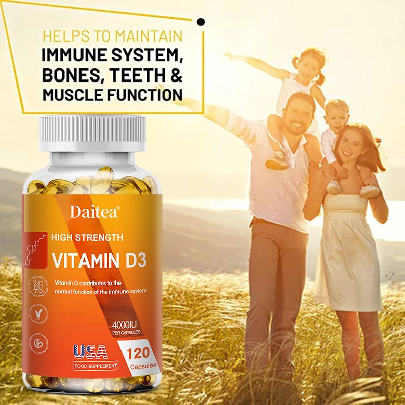 Daitea Vitamin D3 4000IU, Rich in Vitamin D for Healthy Antioxidants Supporting Immune System Function - 120 Capsules, Non-GMO