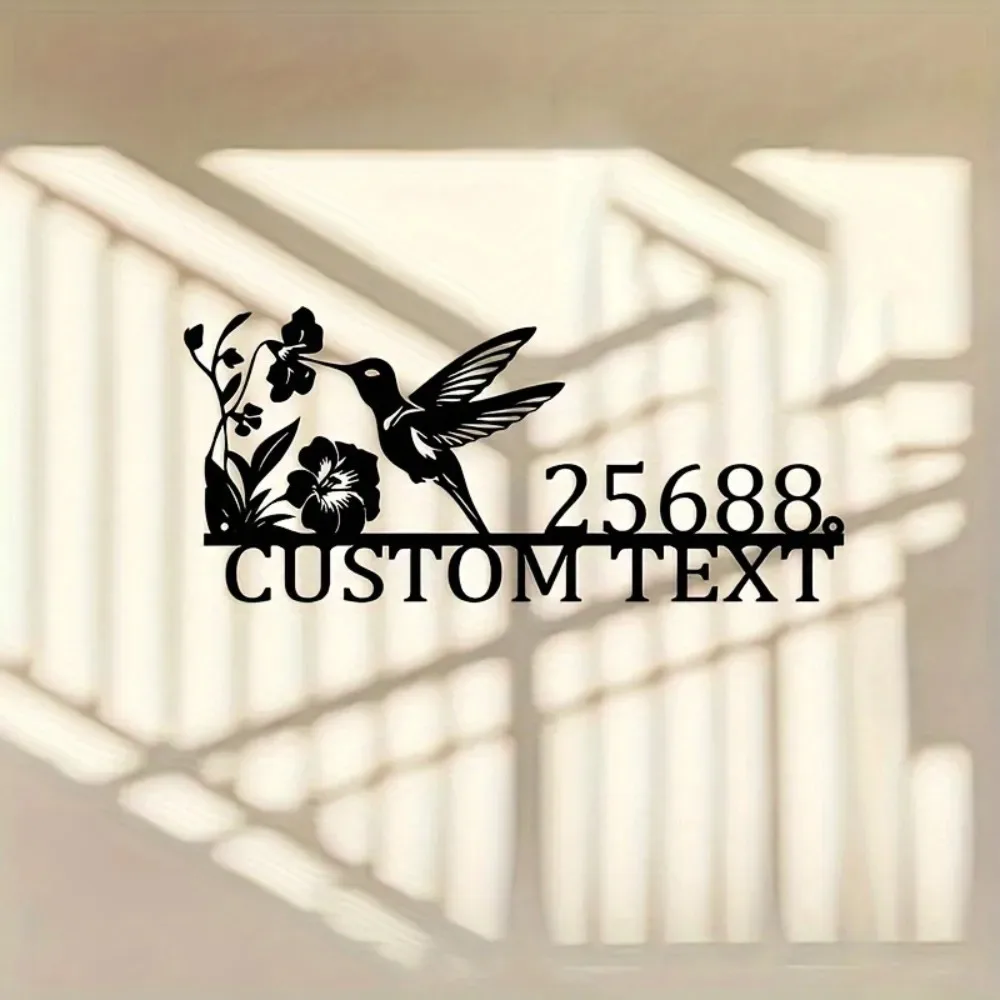 1pc Customizable Hand Forged Metal Bird Pattern House Number Sign 2D Flat Vintage Boho Indoor Outdoor Decor Gift