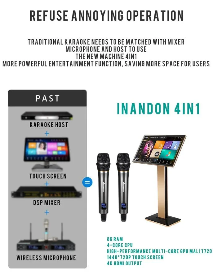 InAndOn Karaoke Machine 21.5 4IN1 1T Home Party Machine Karaoke Set Smart Song-Selection Karaoke Player