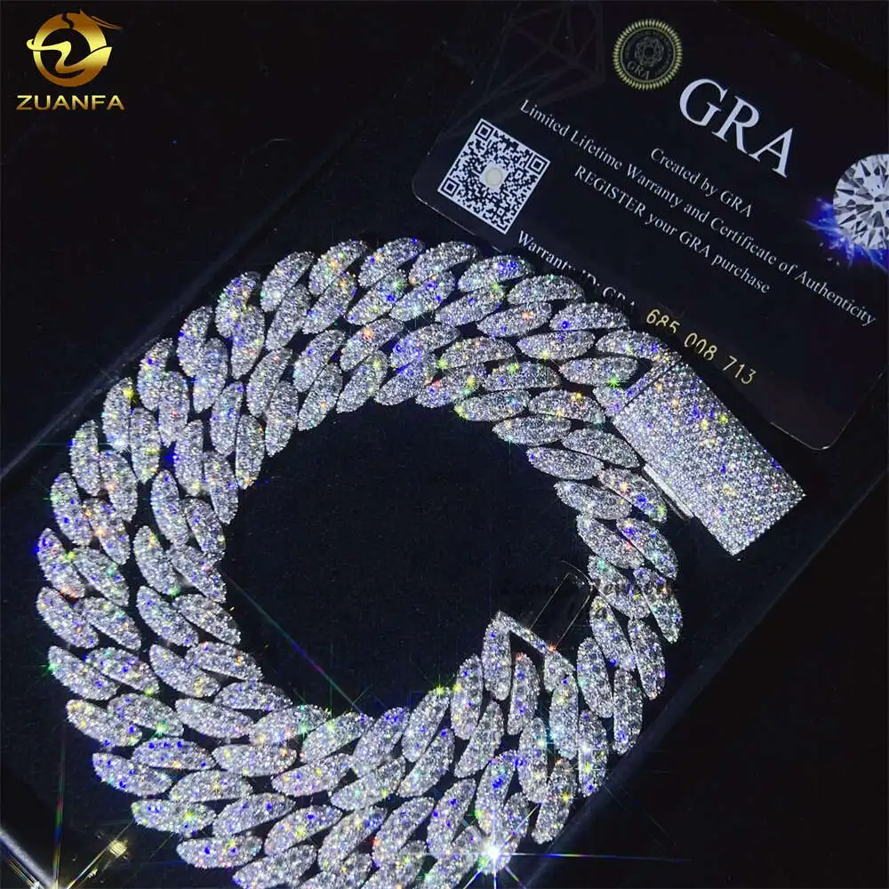 

Top Quality Hip Hop Pass Diamond Tester Moon Shape Style 15mm 925 Sterling Silver Moissanite Cuban Link Chain