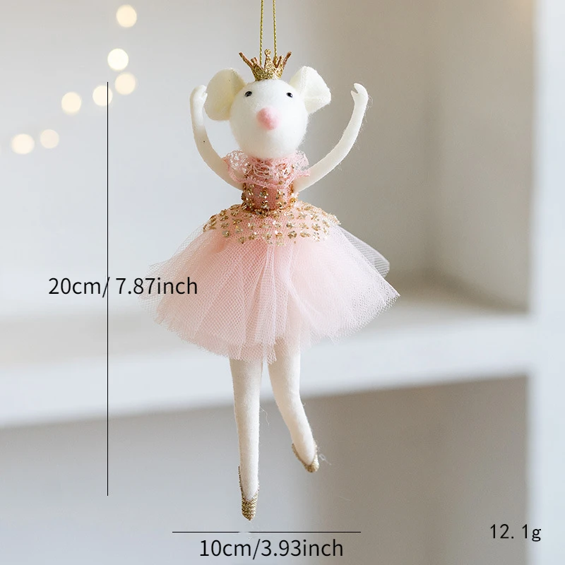 New Christmas Mouse Doll Pendant Girl Ballet Angel Christmas Tree Pendant Plush Hanging Xmas Decoration Charms New Year Gifts