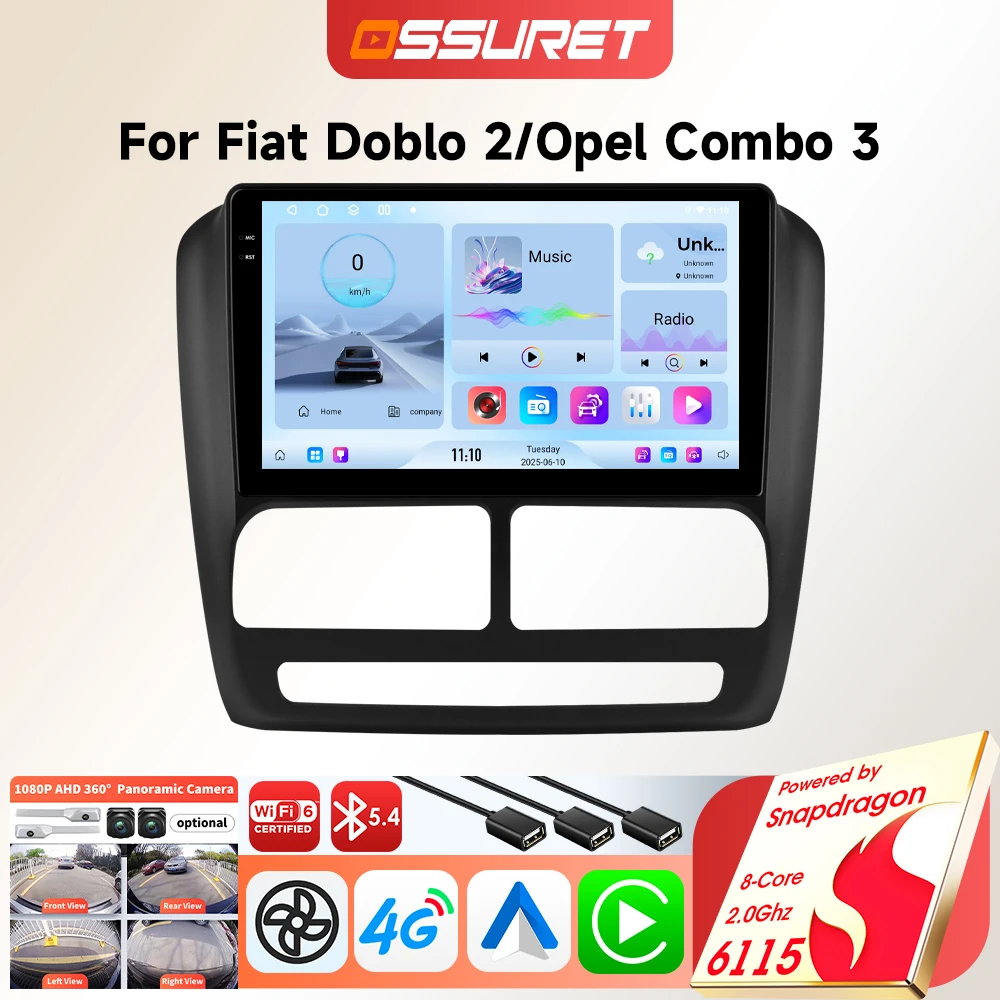 Android Autoradio für Fiat Doblo 2 2010-2014 für Opel Combo 3 2011-2018 Carplay Auto GPS Auto-Multimedia 6115 8-Kern Audio