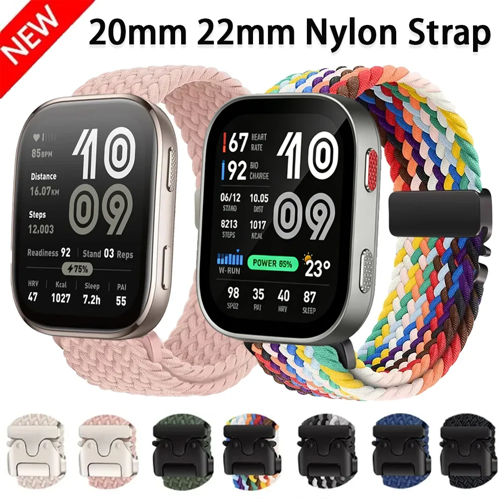 20/22mm Nylonarmband für Amazfit Bip Max 6 5 Balance 3 2 Active Max Helio GTR 4 Parachute Band Armband Amazfit Active 3 2 Square