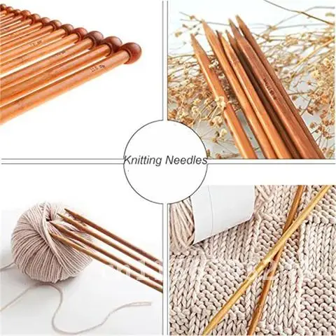 Bamboo Knitting Needles Set 36pcs Mix 2.0mm to 10.0mm 25cm 35cm Straight Single Point Yarn Weave Knitting Needles Hook Kit