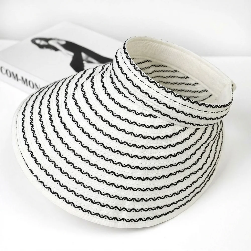 

Wide Brim Women's Stripe Sun Hat Empty Top Folding Headband Sun Visor Hat Quick-drying UV Protection Bucket Hat Summer Outdoor