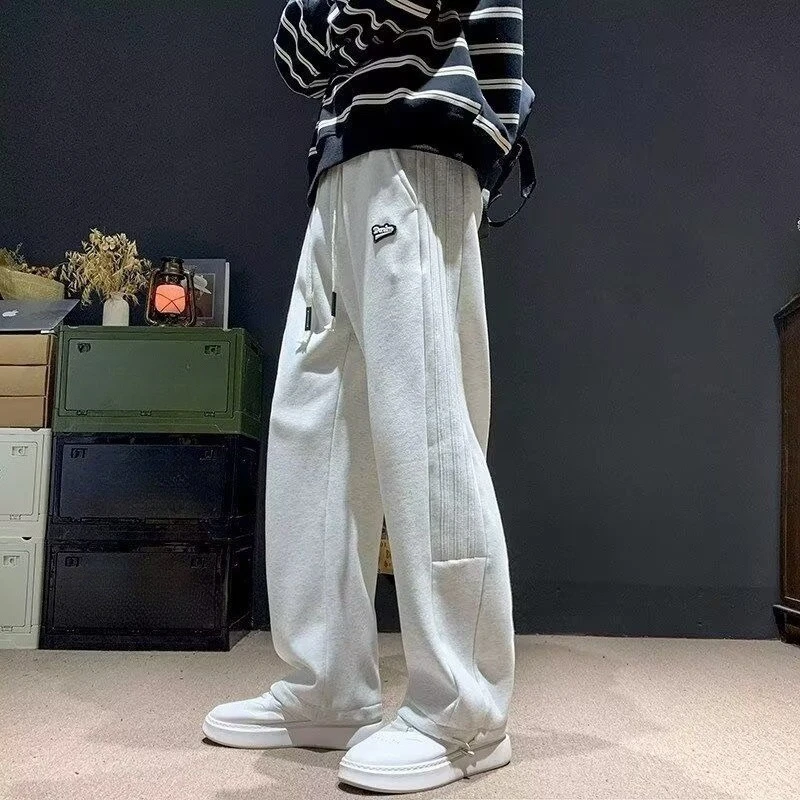 

Универсальные утолщенные спортивные брюки свободного прямого кроя с манжетами на шнурке, повседневные джоггеры для студентов и на каждый день