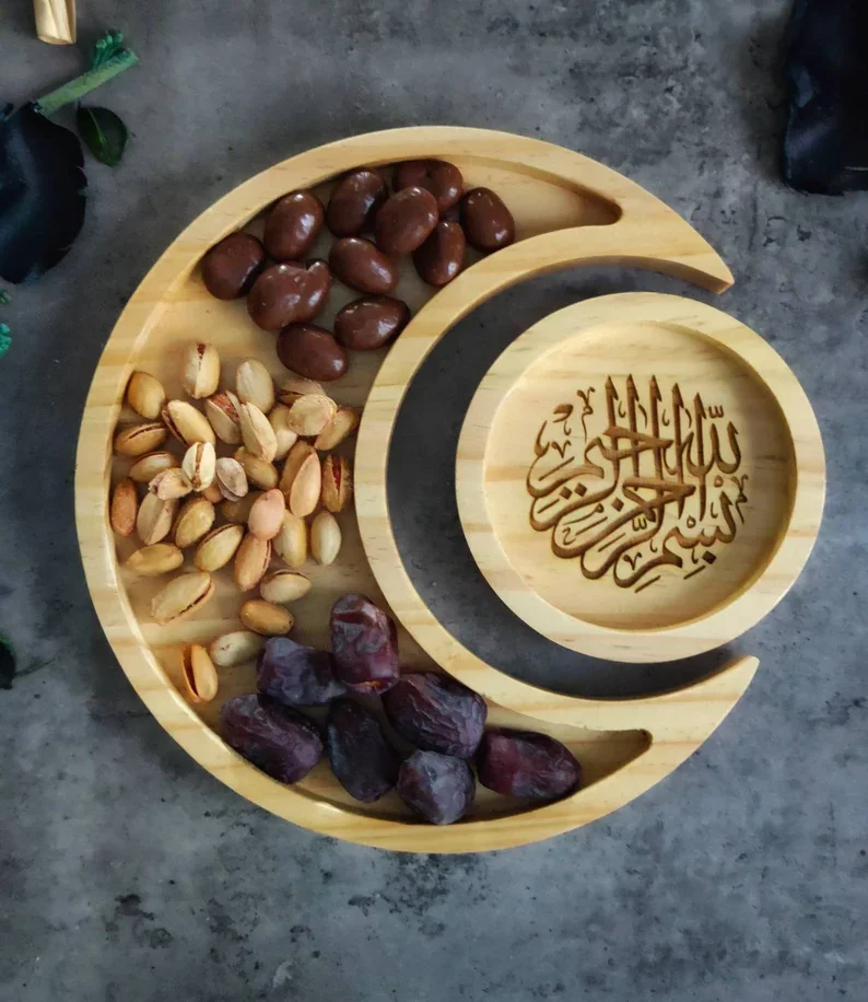 

2025 1set Ramadan Serving Tray Eid Tray Ramadan Home Room Kitchen Decoration Gifts for Family Mubarak Kareem Favor Item Supplies