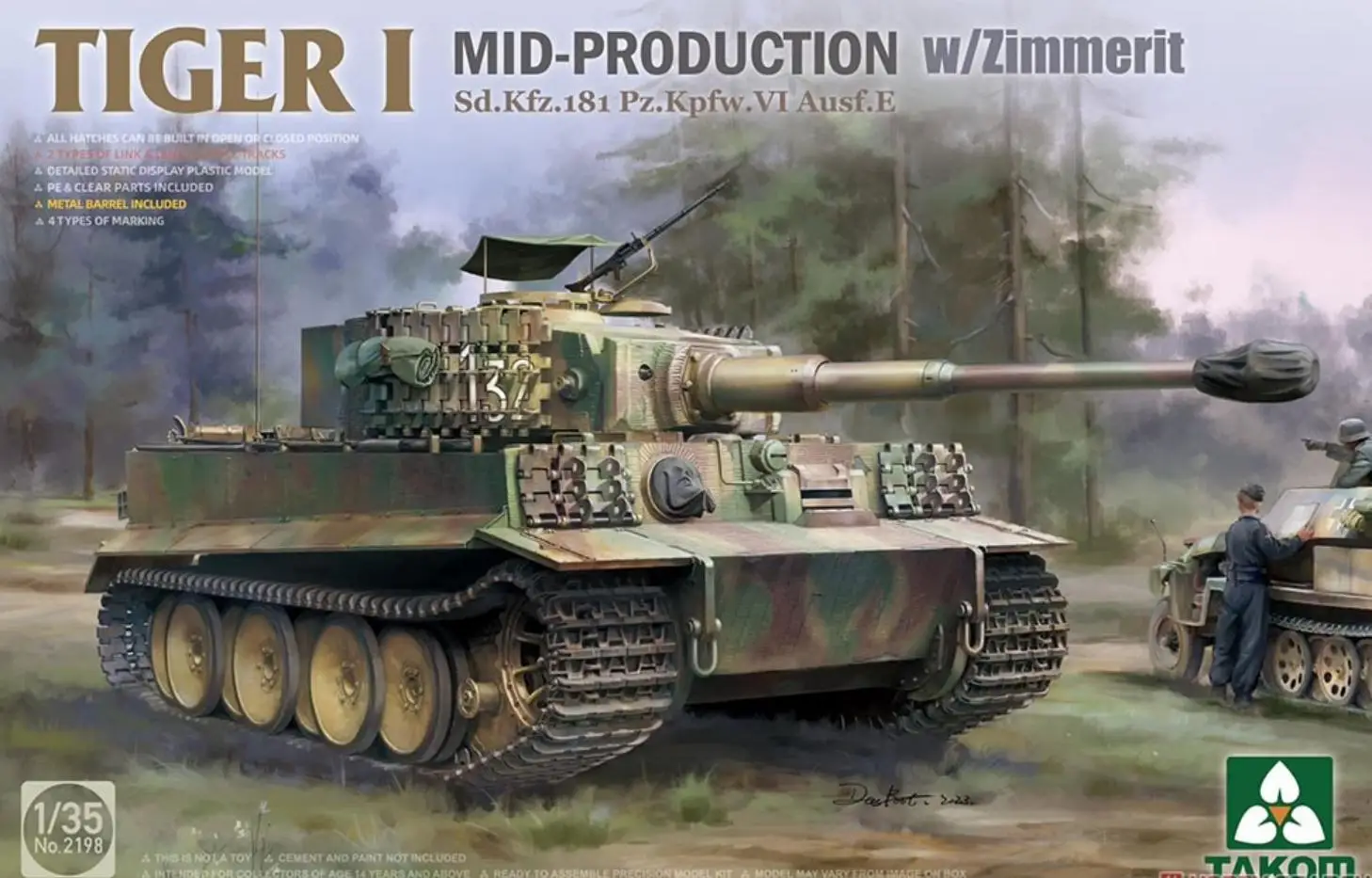 Natiom-zimit、Tiger i、Mid Production、1/35スケール、2198を搭載したプラスチックモデルキット