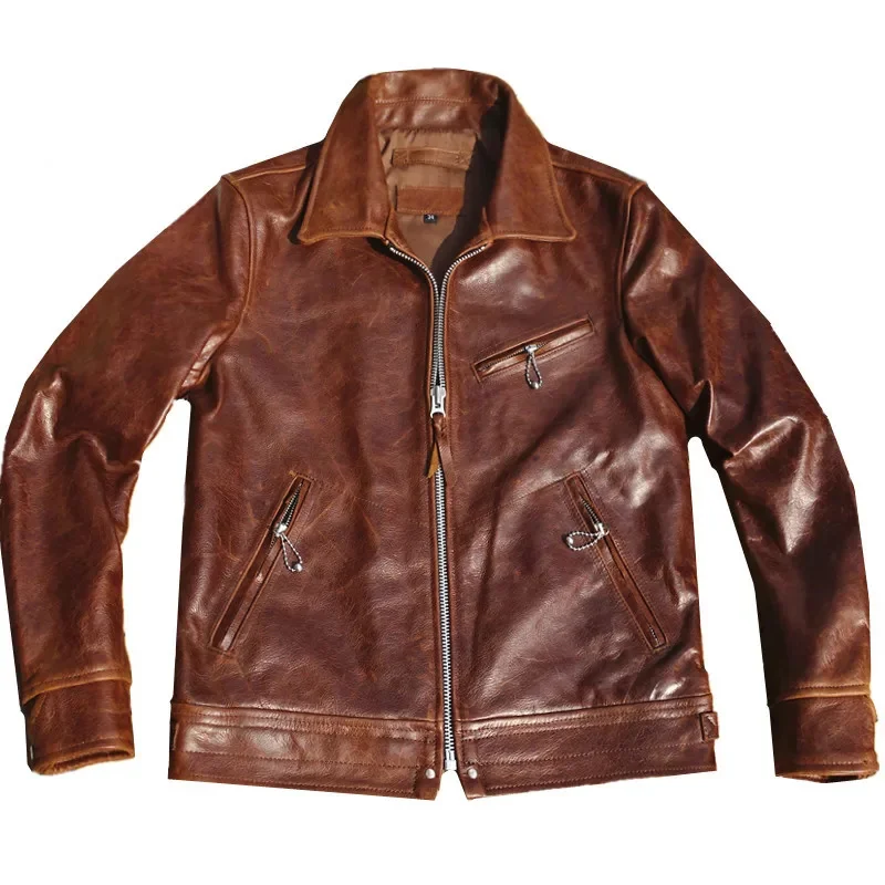 

Genuine Leather Jacket for Men Brown Classic 1930s Motorcycle Biker Outfit Vintage Designer Clothes