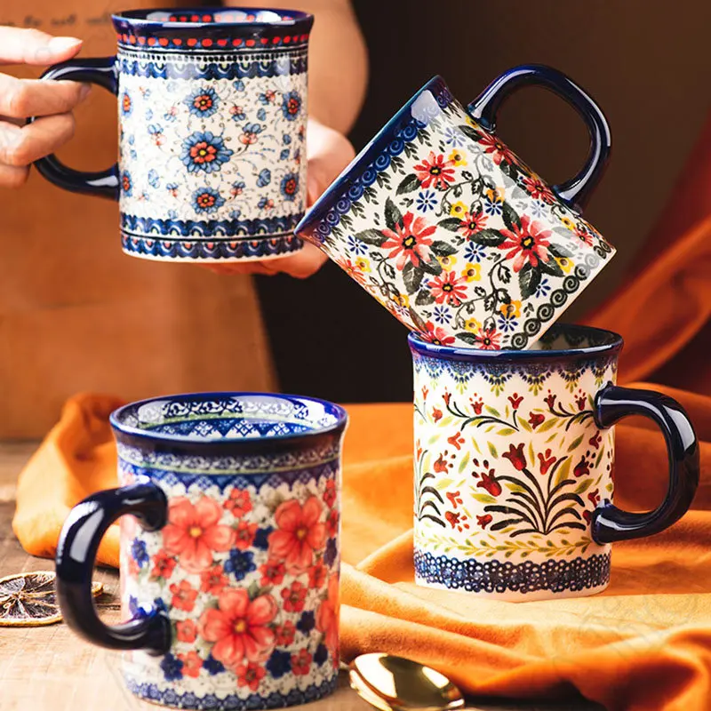 400ml Bohemia Hand-painted Flower Ceramic Coffee Cup European Creative Household High-capacity  Scented Tea Mug Drinking Utensil