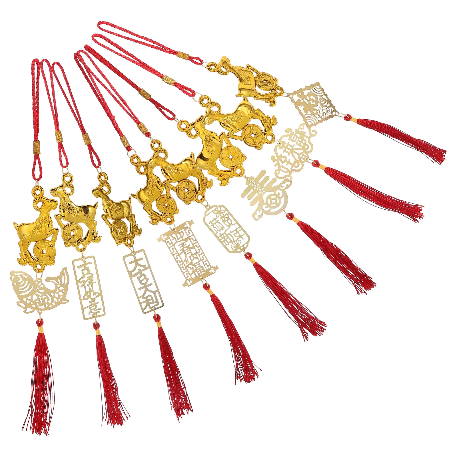 8Pcs Chinese New Year Hanging Tassels Lucky Charms Year of The Goat Decoration Spring Festival Bonsai Tree Pendant Feng Shui