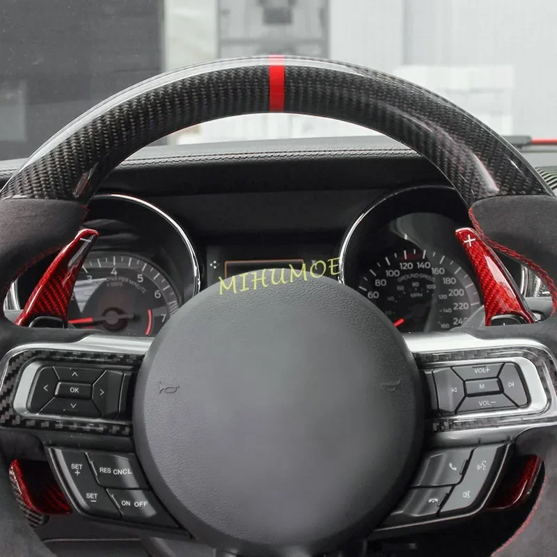 Estensione del cambio al volante in vera fibra di carbonio per Ford Mustang 2015-2023 Rosso