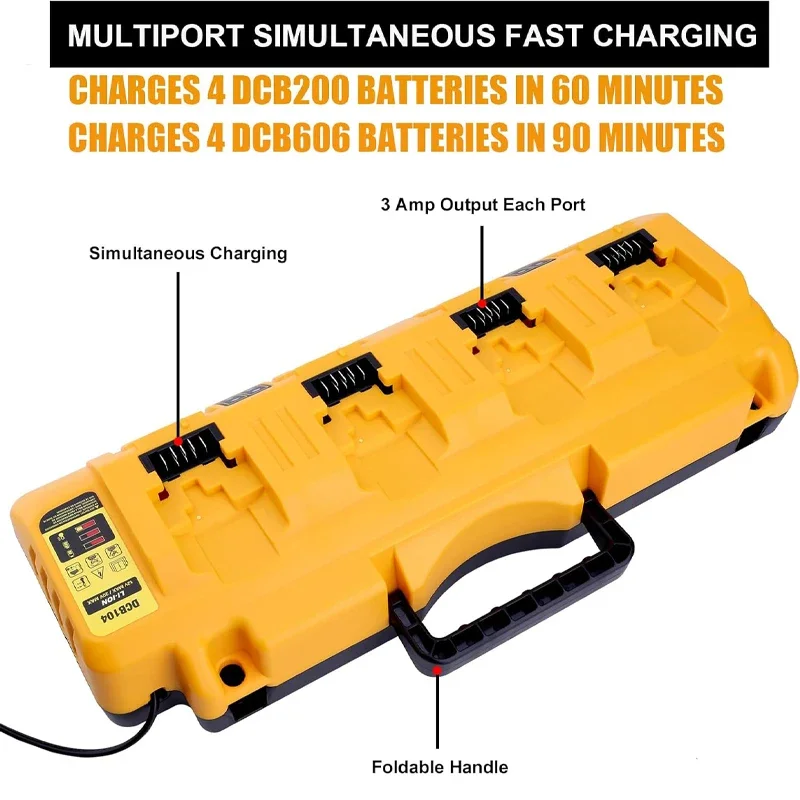 Battery Charger 4-Port 3A Current For dewalt 10.8V 12V 14.4V 18V 20V FlexVolt 20V 60V DCB127 DCB105 DCB118 DCB112 DCB104