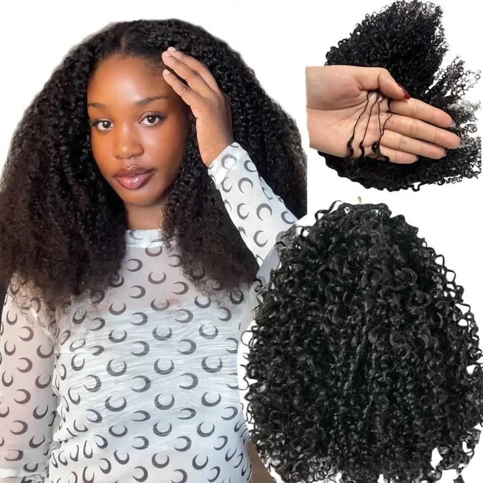 Curly Crochet Human Crochet Hair  Pure Protein Fiber Close Pre-Separated Feather Crochet Human Hair Extensions For Women 14 Inch