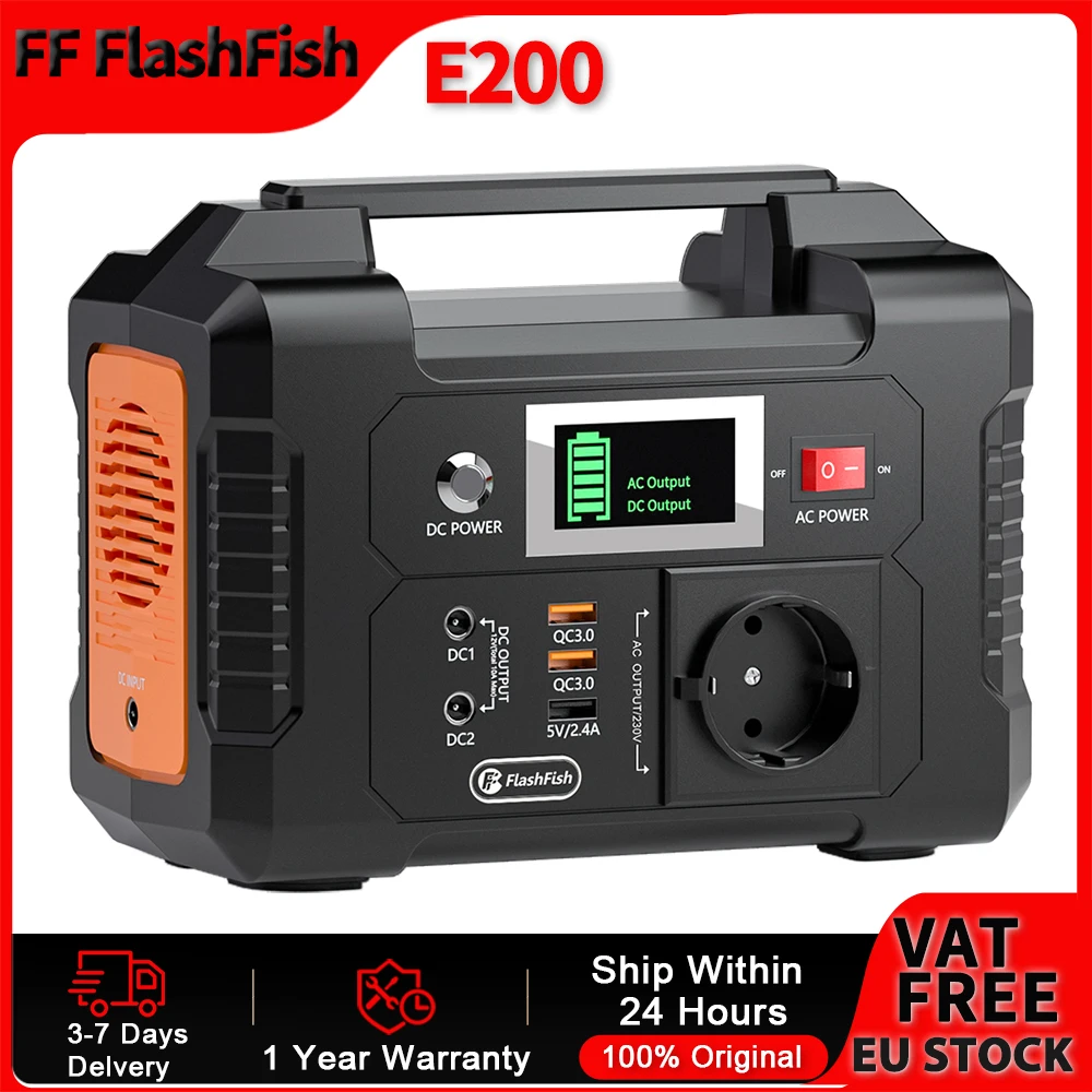 Station d'alimentation portable FF Flashfish E200, générateur solaire 200W 151Wh, alimentation 230V AC DC, batterie pour extérieur