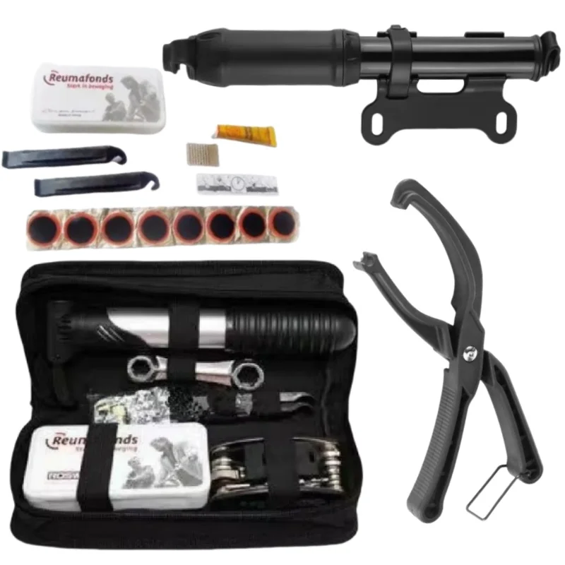 Bike Tire Repair Tool Kit Contains 15-in-1 Tool, Mini Bicycle Pump, Bicycle Tire Patch Kit, Used for Mountain Bike and Road Bike