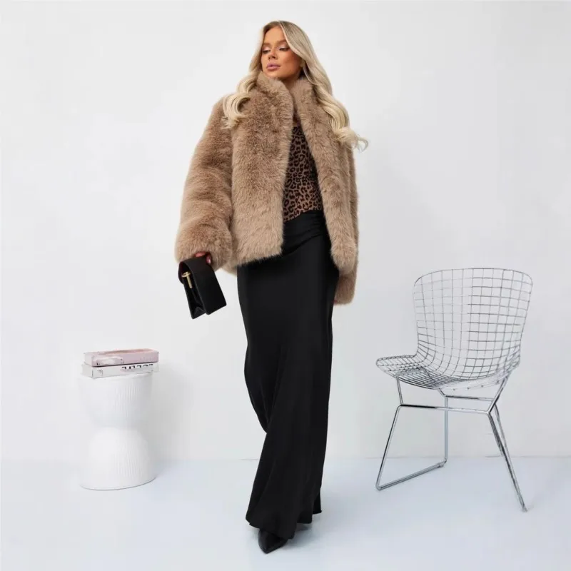 معطف فرو مختلط وقطيفة للنساء بياقة واقفة سميكة #4