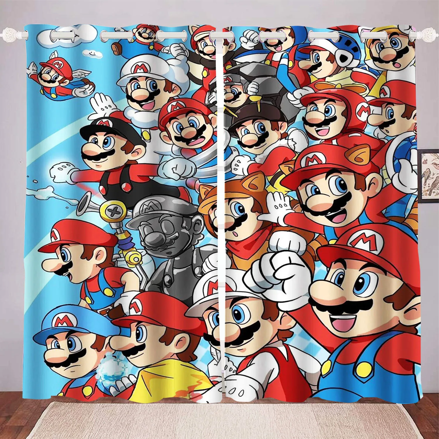 

MARIO Cartoon Curtain Game Cute Printing Light Filtering Curtains Living Room Bedroom Heat and Sun Protection