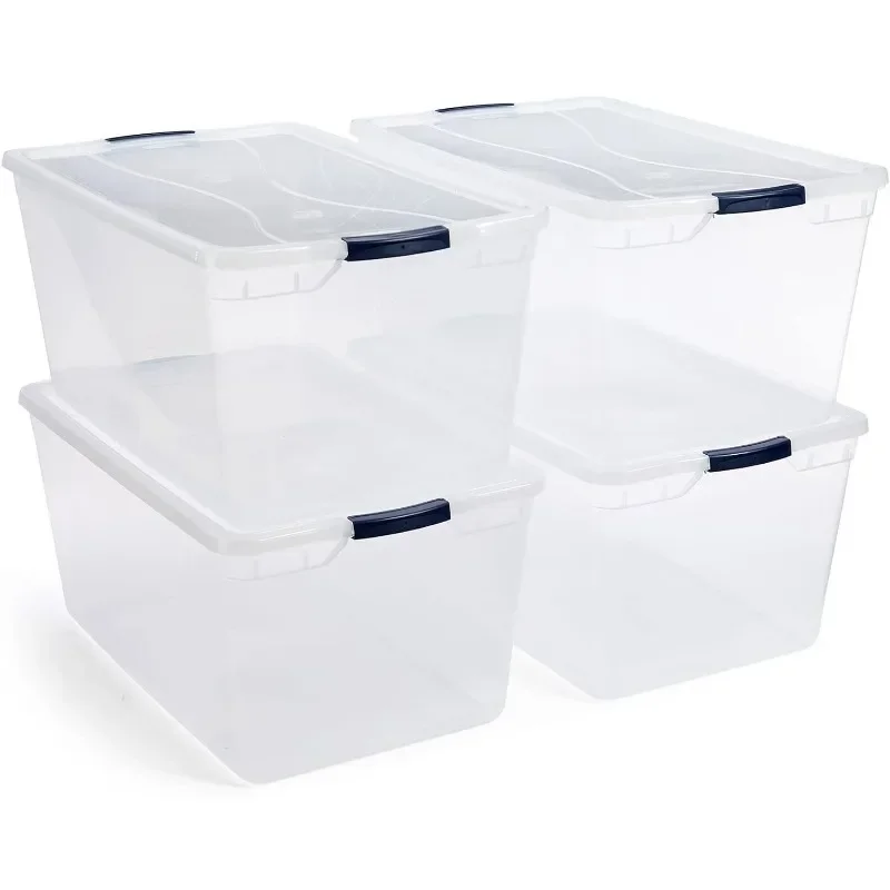 

Rubbermaid Cleverstore 95 Quart Clear Stackable Large Plastic Storage Containers with Lids Clear (4 Pack)