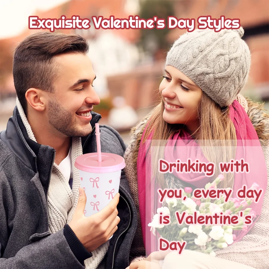 2/20pcs 24oz Reusable Party Cups with Straw & Lid Cute Bow Plastic Tumblers for Cold Drinks Home Office Outdoor Use Summer Gift - view 4