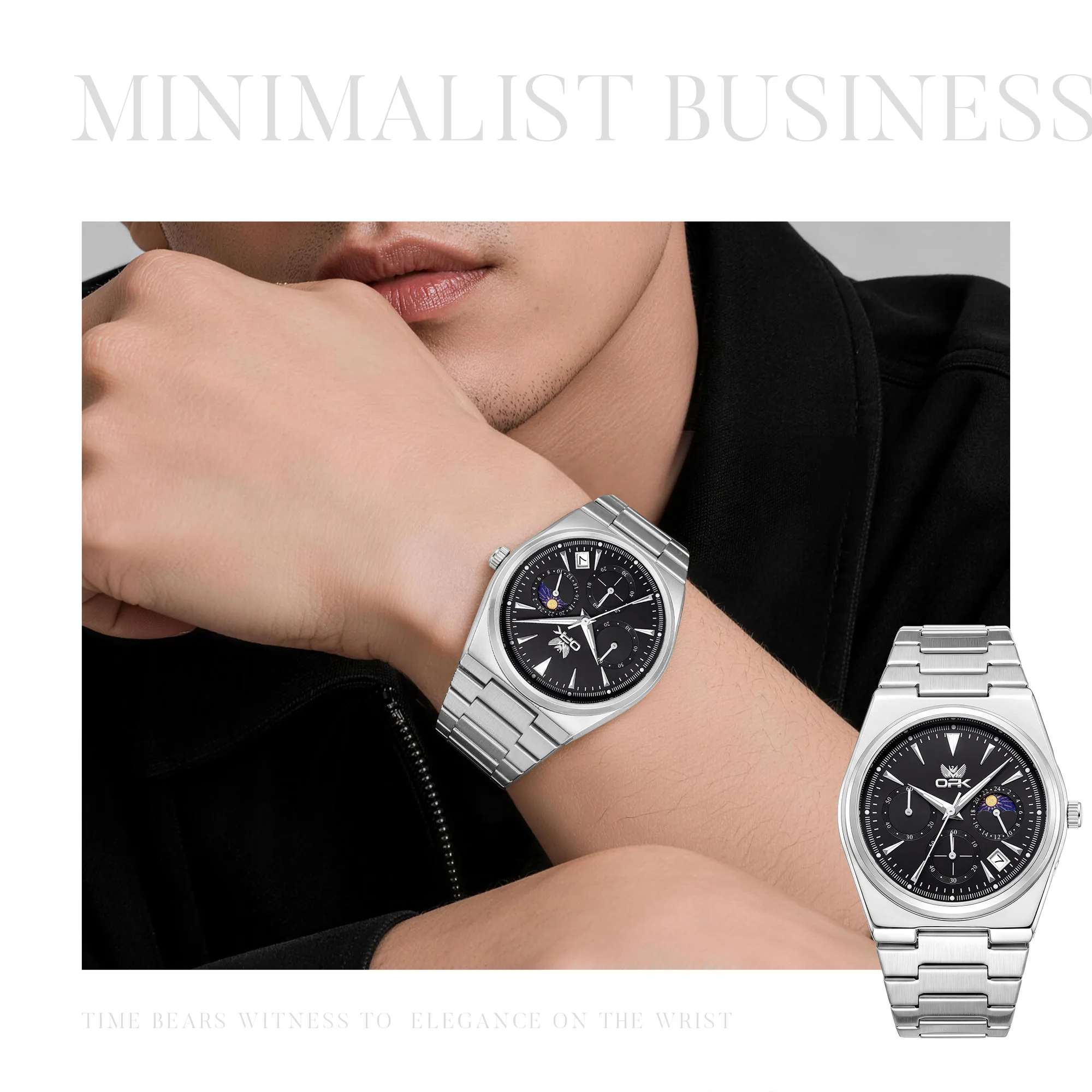OPK 6117 Modern Men Original Quartz Watch Round Dial Design HD Luminous Function Waterproof Steel Strip Moon Phase Watch For Men