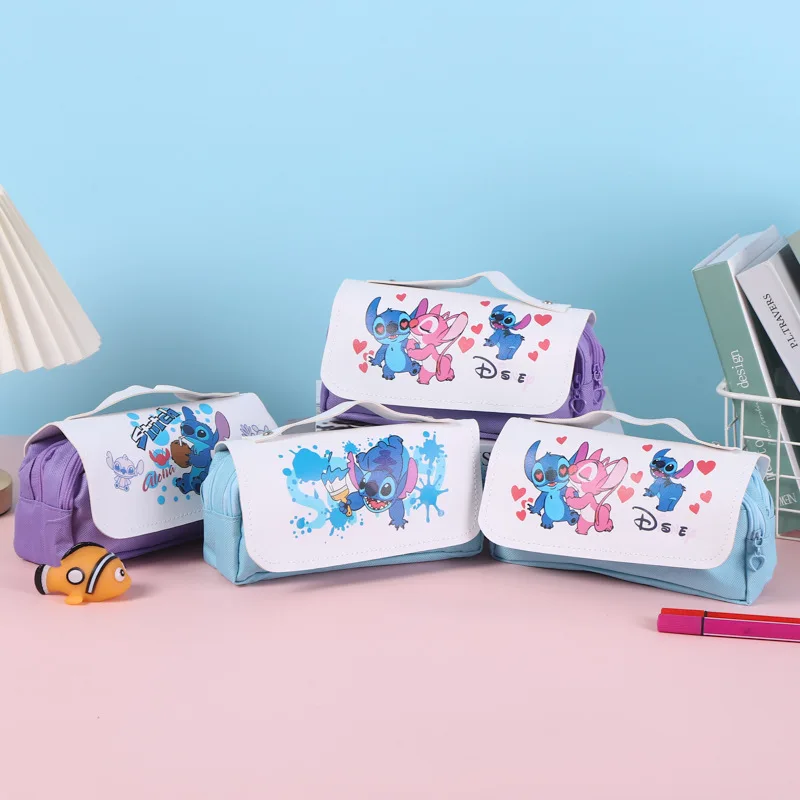 

New Stitch Printing Pencil Bag Cartoon Angel Double-deck Large Capacity Waterproof Hand-held Stationery Bag Cosmetic Bag Gifts