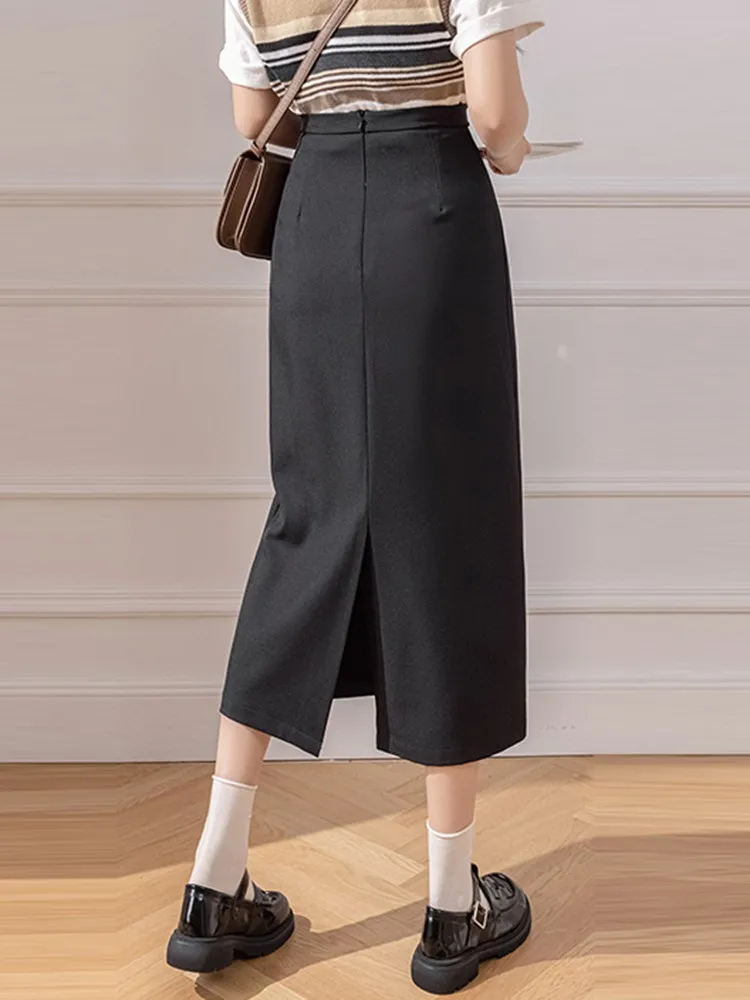 Ladies Elegant A-line Skirts New Arrival 2023 Spring Fashion Korean Style Solid Color High Waist Women Long Casual Skirt W1304