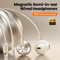 Magnetic Semi-in-ear Wired Headphones 360° Surround Sound Wired Headset With Microphone HD Calling for iphone 15 16 Samsung
