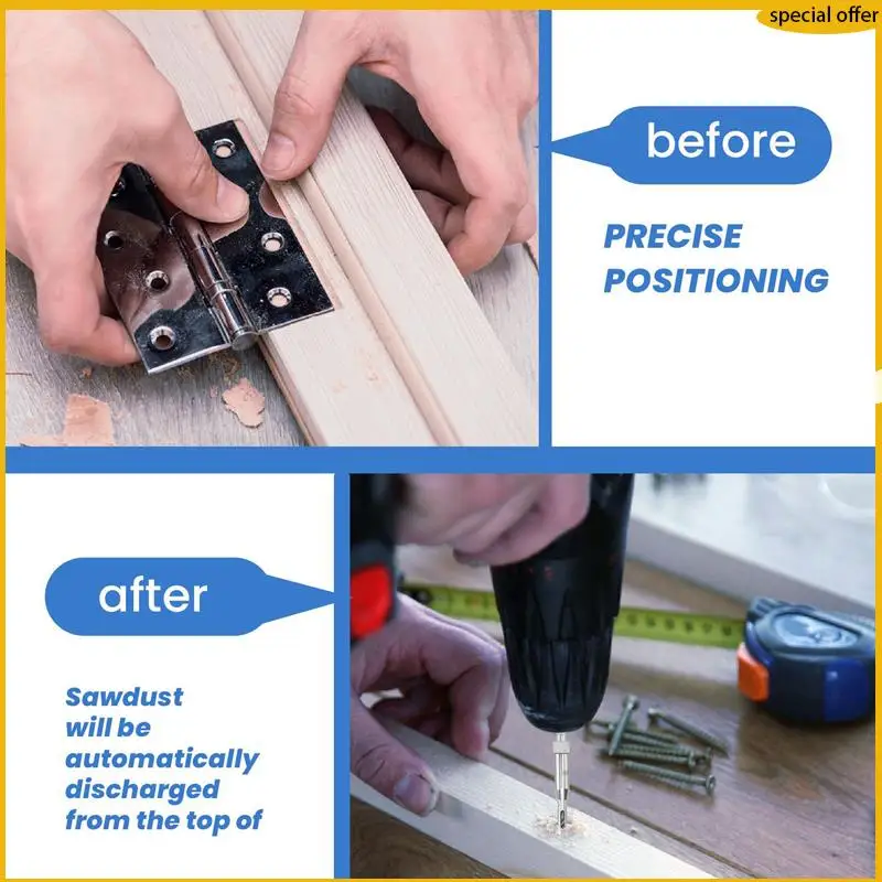 

A50I Center Drill Bit Set 5 PCS Self Centering Hinge Tapper Core Drill Bit Set For Woodworking, Door Window Drill Bits