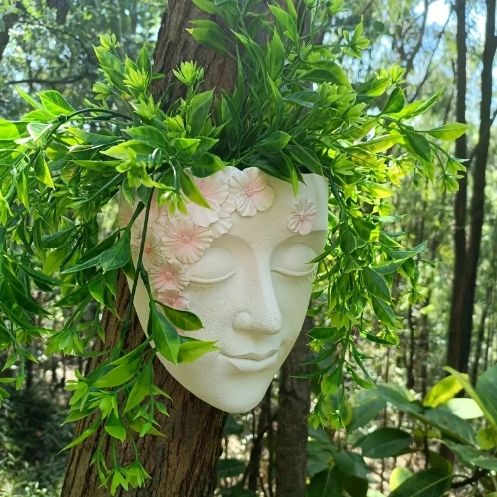 

Durable Funny Face Sculpture Planter Resin Craft Cute Face Planter Pot Handmade Girl Face Flowerpot Living Room Balcony