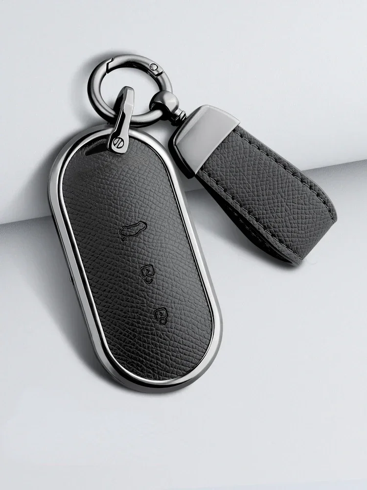 

Car key protection cover Simple Style Handmade Aluminum Alloy + Leather Car Remote Key Case Cover For AITO M5 M7 2022 2023 2024