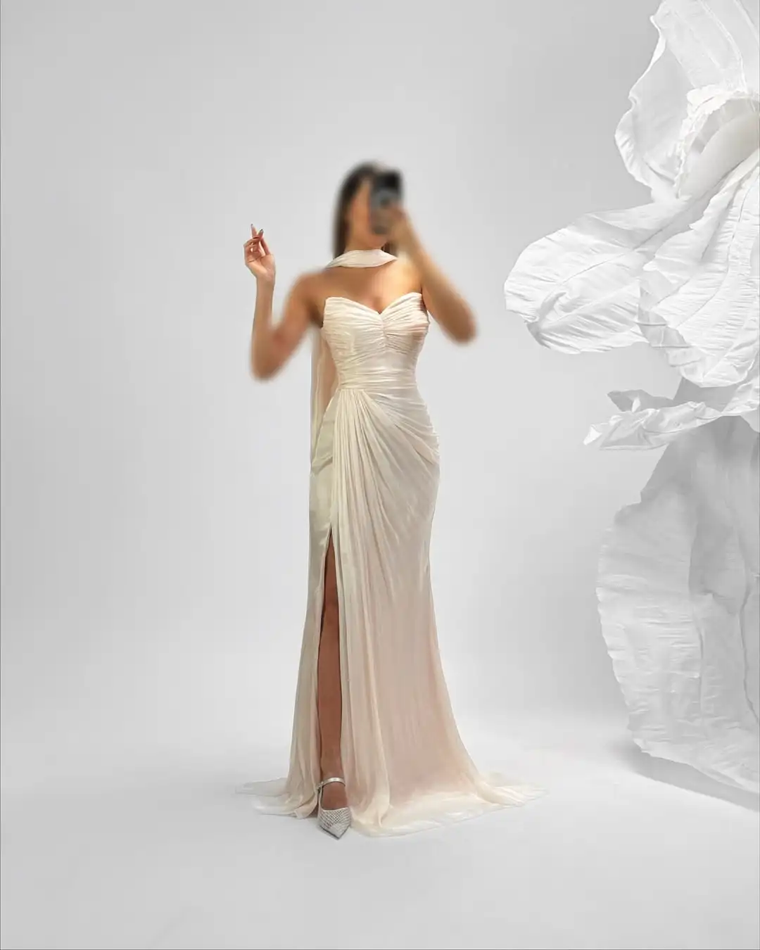 

New Design Sexy Sweetheart High Slit Evening Dress With Ribbon Floor Length Unique Pleated Drapd Mermaid Prom Party Dress