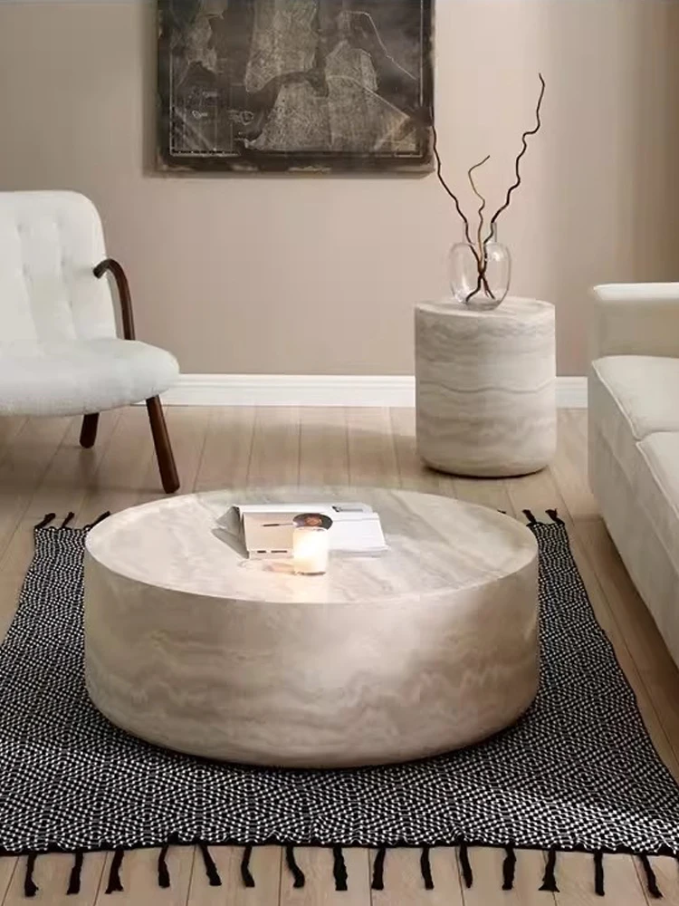 Nordic Light Luxury Living Room Decoration Side Table Modern Minimalism Cave Stone Coffee Table Wabi-Sabi ART Small Round Table