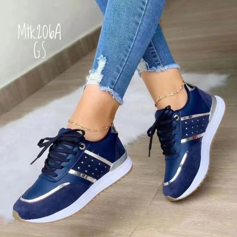 Sneakers Women Lace-Up Running Shoes Autumn Spring Leather Patchwork Female Casual Shoes Woman Vulcanized Shoes Zapatos Mujer