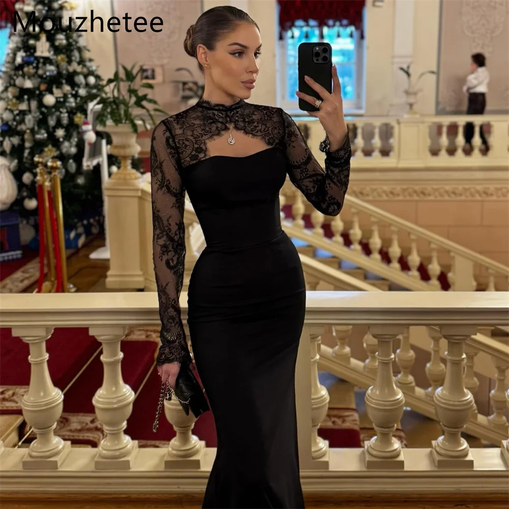 

Mouzhetee Elegant Mermaid Lace O-Neck Dresses Formal Party Gowns for Women Simple Long Sleeve Prom Gown Customize 2025
