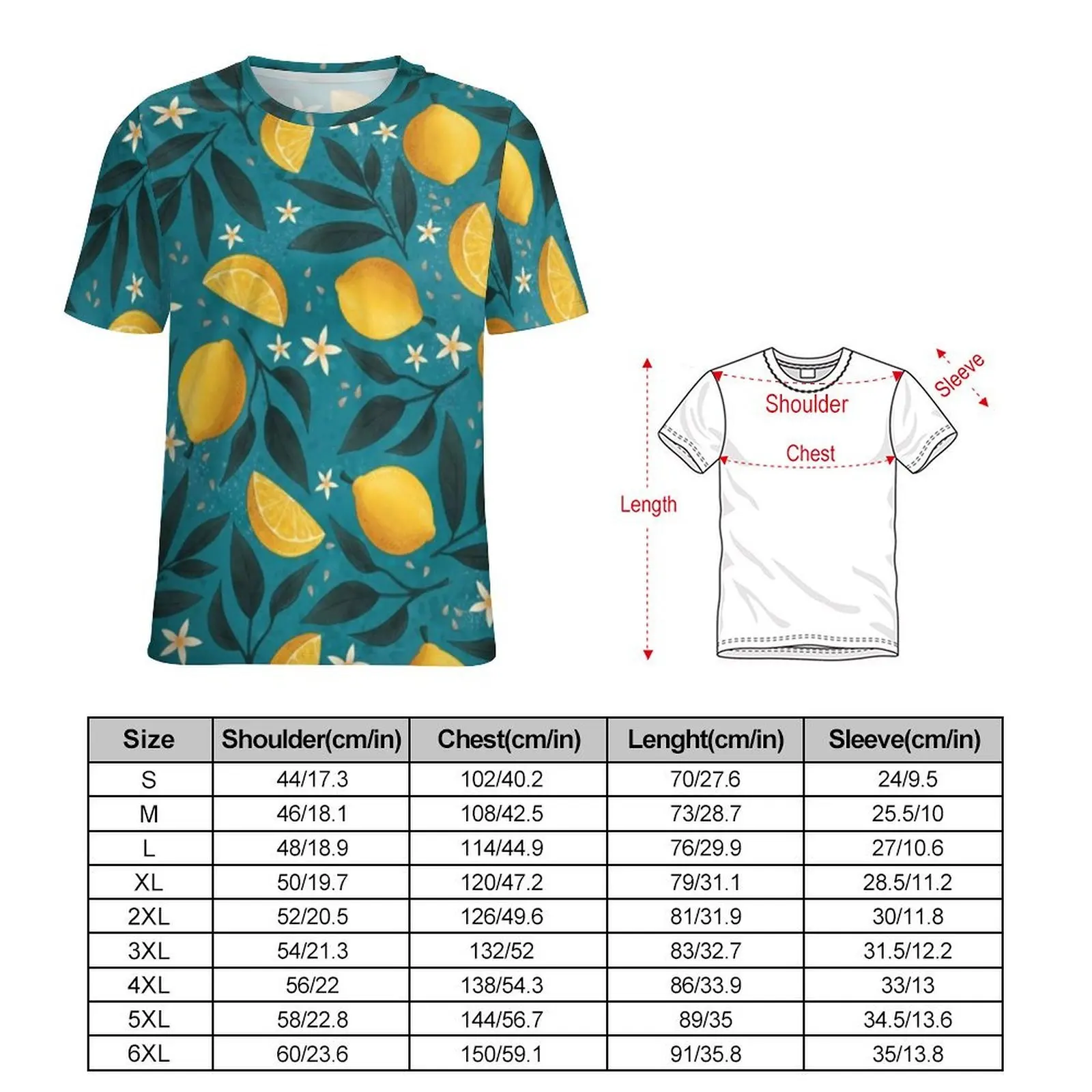 Men Yellow Lemon T-Shirt Leaf Floral Print Hippie T Shirts Short Sleeves Graphic Tops Hot Sale Beach Casual Plus Size Top Tees