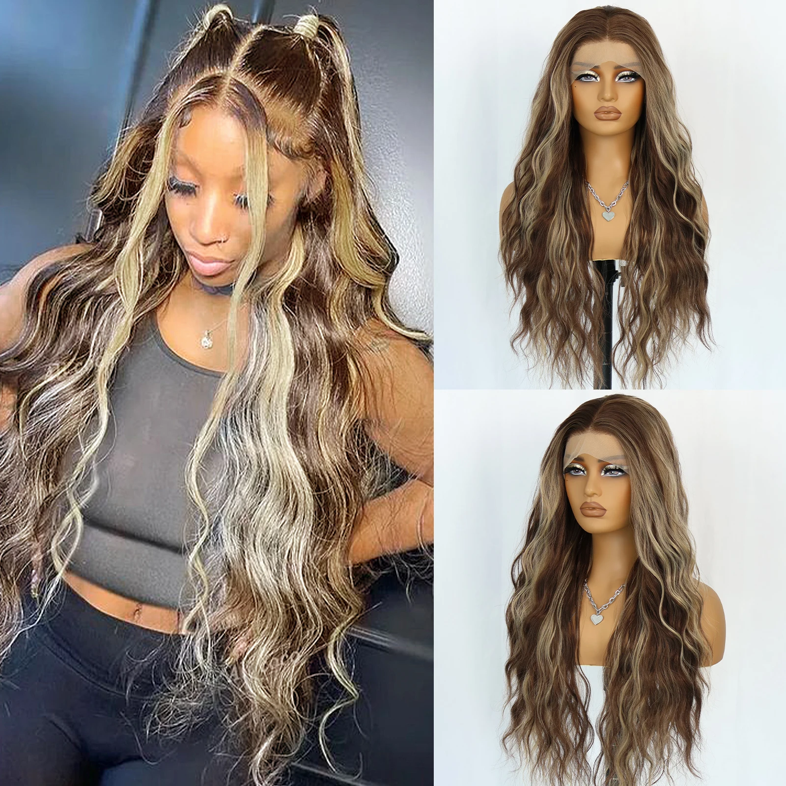 

Aubree 13*4 Lace Front Synthetic Wig Long Wavy Free Part Daily Use Wigs 28 inches 180% Density Heat Resistant Natural Hairline