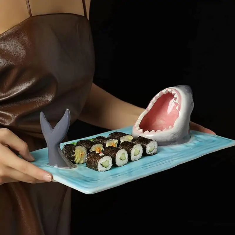 Sushi Plate Shark Shape Cheese Board Dessert Storage Plate Creative Ceramic Hot Pot Dish Japanese Design Seaside Shark Plate