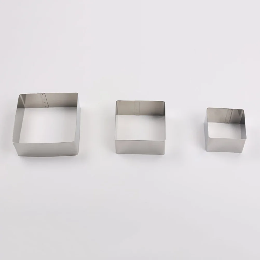 

3pcs Stainless Steel Mousse Ring Mold Square Cookie Biscuit Stencil Cake Decorating Tool for DIY Bakery Kitchen Easy