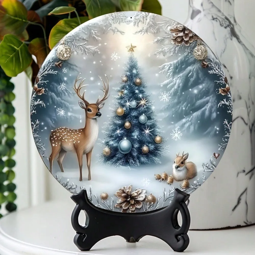 ديكور حائط معدني عتيق لعيد الميلاد - لافتة قصدير مصنوعة يدويًا مقاس 8 × 8 بوصة مع رقاقات الثلج ومخاريط الصنوبر والطيور، عطلة متينة للاستخدام الداخلي والخارجي